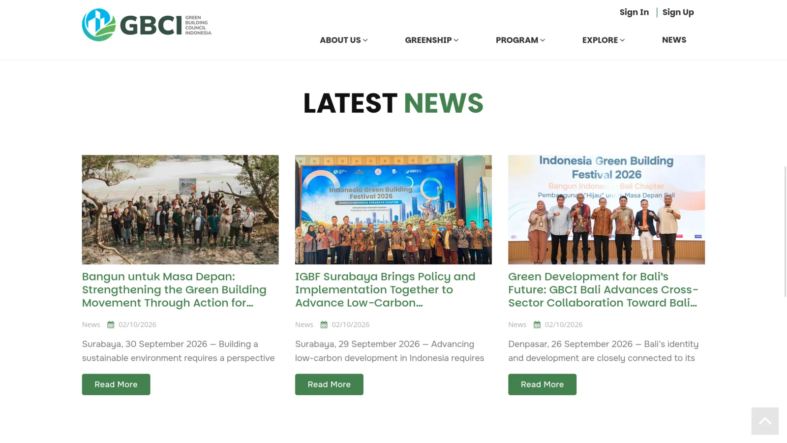GBCI portal, screen 4 of 4: latest news.