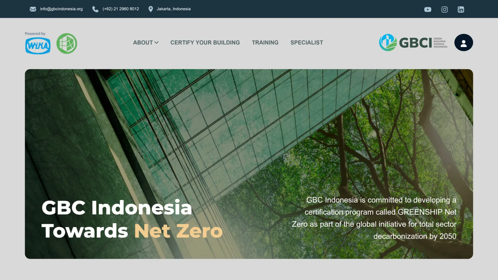 Net Zero platform, screen 1 of 5: GBC Indonesia Towards Net Zero home page.