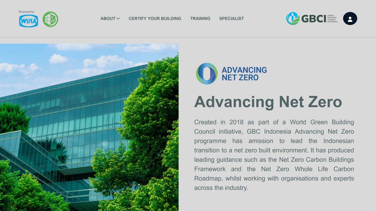 Net Zero platform, screen 2 of 5: Advancing Net Zero programme page.