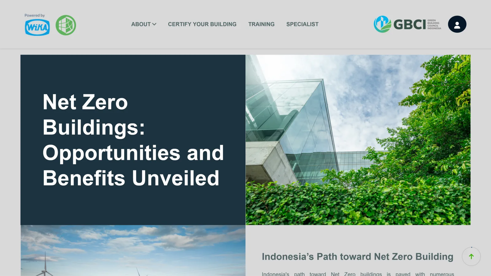 Net Zero platform, screen 5 of 5: Net Zero Buildings, opportunities and benefits article.